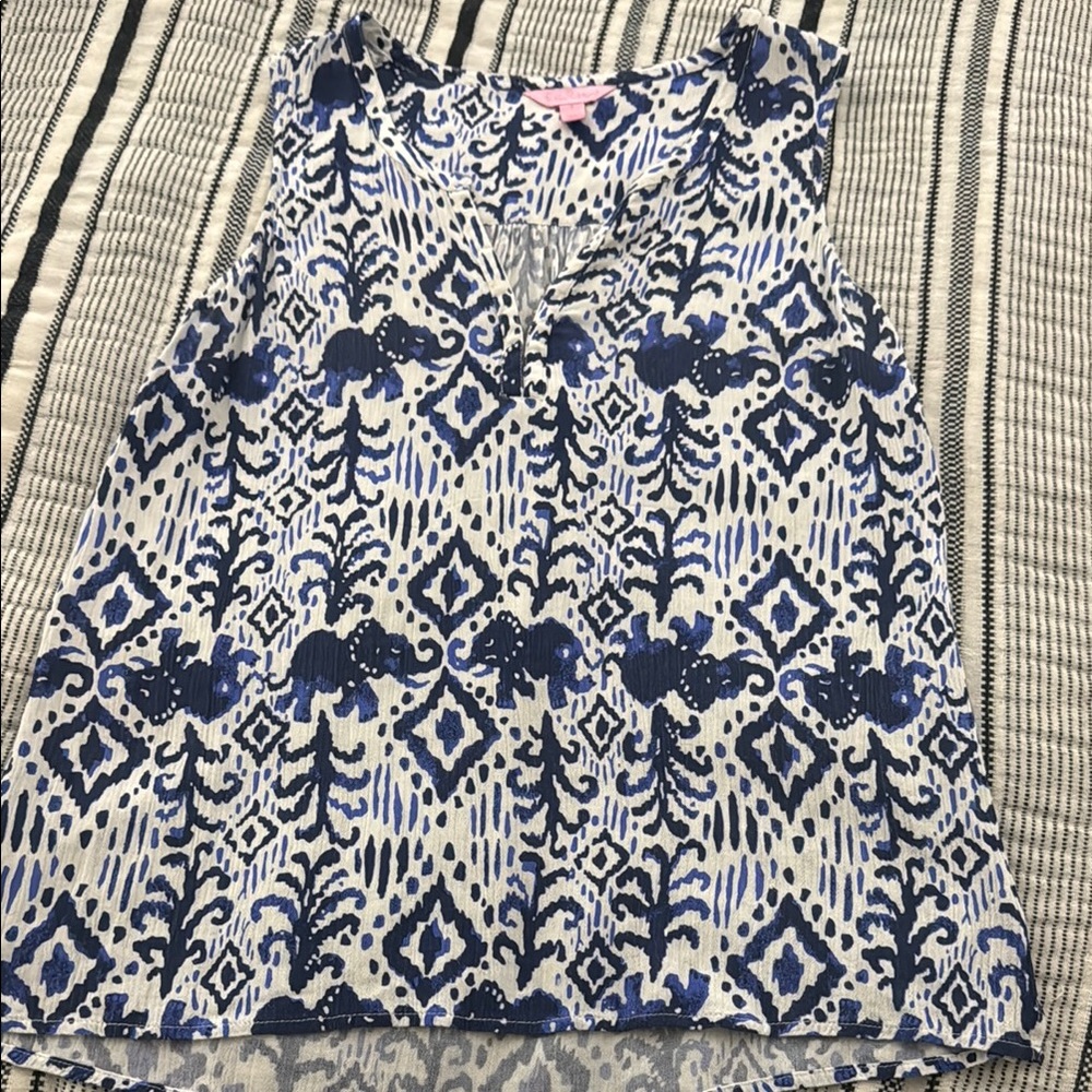 Lilly Pulitzer Blue and White Elephant Blouse